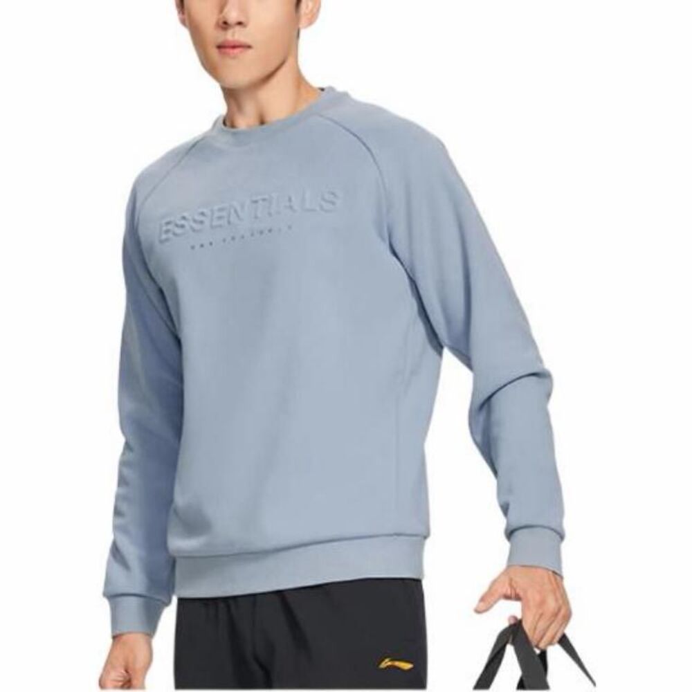 Li-Ning Essentials Own Yourself Fleece Crewneck Sweatshirt Blue Large Embossed